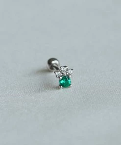 Astridandmiyu Emerald & Crystal Barbell In Silver Sale