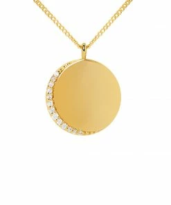 Astrid & Miyu Crystal Crescent Pendant Necklace In Gold Necklaces