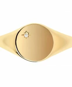 Astridandmiyu Rings Crystal Set Signet Ring In Gold