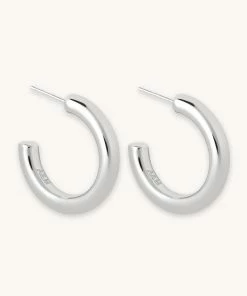 Astrid & Miyu Essential Medium Hoops In Silver Sale