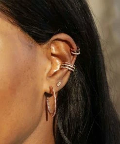 Astridandmiyu Etched Crystal Hoops In Rose Gold