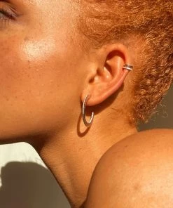 Astridandmiyu Sale Etched Crystal Hoops In Silver