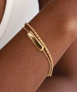 Astridandmiyu Bracelets Etched ID Bracelet In Gold