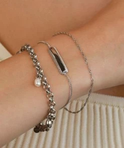 Astridandmiyu Etched ID Bracelet In Silver