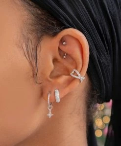 Astrid & Miyu Earrings Etched Star Hoops In Silver