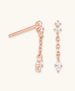 Astrid & Miyu Sale Ethereal Chain Stud Earrings In Rose Gold