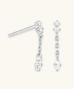 Astrid & Miyu Sale Ethereal Chain Stud Earrings In Silver