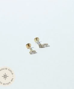 Astrid & Miyu Earrings Marquise Piercing Stacking Set In Solid Gold