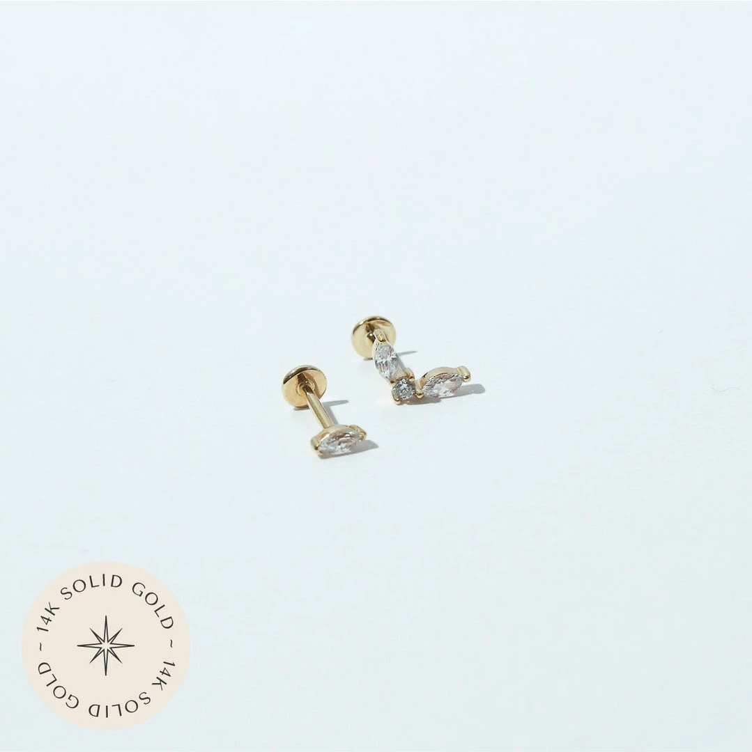 Astrid & Miyu Earrings Marquise Piercing Stacking Set In Solid Gold 3 Astrid & Miyu Earrings Marquise Piercing Stacking Set In Solid Gold