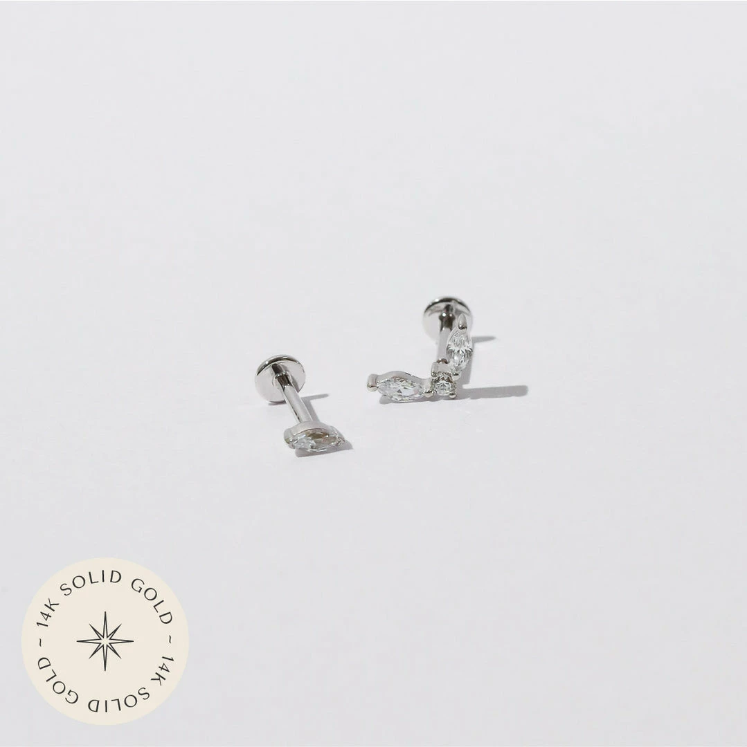 Astrid & Miyu Marquise Piercing Stacking Set In Solid White Gold 3 Astrid & Miyu Marquise Piercing Stacking Set In Solid White Gold