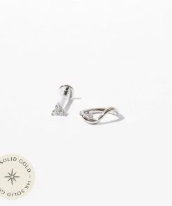 Astrid & Miyu Wave Piercing Stacking Set In Solid White Gold Earrings
