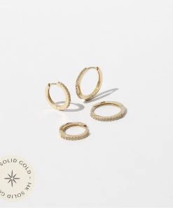 Astrid & Miyu White Topaz Hoop Stacking Set In Solid Gold