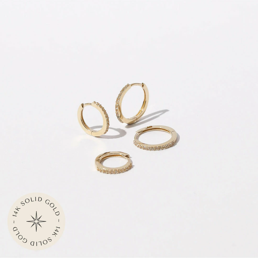 Astrid & Miyu White Topaz Hoop Stacking Set In Solid Gold 3 Astrid & Miyu White Topaz Hoop Stacking Set In Solid Gold