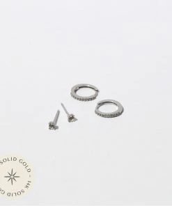 Astrid & Miyu Earrings White Topaz Stacking Set In Solid White Gold