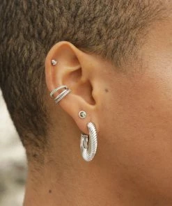 Astridandmiyu Luminous Textured Hoops In Silver 11 Astridandmiyu Luminous Textured Hoops In Silver