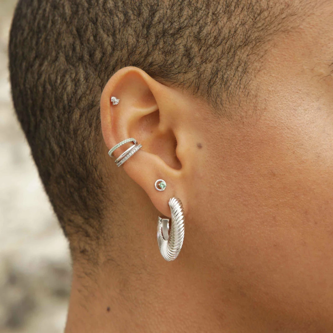 Astridandmiyu Luminous Textured Hoops In Silver 6 Astridandmiyu Luminous Textured Hoops In Silver