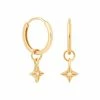 Astrid & Miyu Etched Star Hoops In Gold Earrings 2 Astrid & Miyu Etched Star Hoops In Gold Earrings