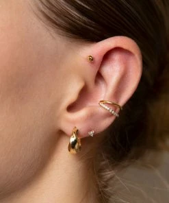 Astridandmiyu Best Sellers Triple Crystal Stud Earrings In Gold