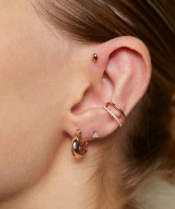 Astridandmiyu Triple Crystal Stud Earrings In Rose Gold