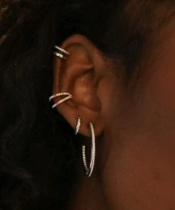 Astridandmiyu Sale Etched Crystal Hoops In Silver