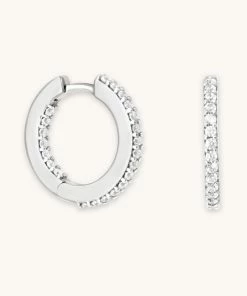 Astrid & Miyu Earrings Iridescent Crystal Hoops In Silver