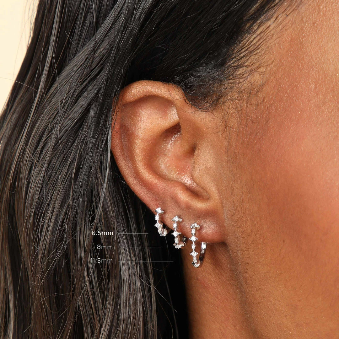 Astrid & Miyu Cosmic Star 8mm Hoop In Silver 8 Astrid & Miyu Cosmic Star 8mm Hoop In Silver