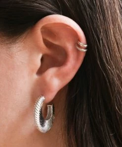 Astridandmiyu Luminous Textured Hoops In Silver 13 Astridandmiyu Luminous Textured Hoops In Silver