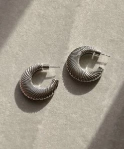 Astridandmiyu Luminous Textured Hoops In Silver 10 Astridandmiyu Luminous Textured Hoops In Silver