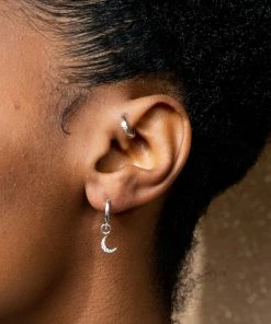 Astrid & Miyu Mystic Moon Crystal Hoops In Silver Sale