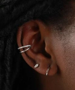 Astridandmiyu Navette Gem Stud Earrings In Silver