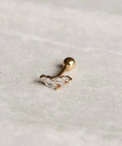 Astrid & Miyu Navette Wave Barbell In Gold 8 Astrid & Miyu Navette Wave Barbell In Gold