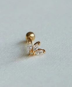 Astridandmiyu Navette Fan Barbell Earring In Gold