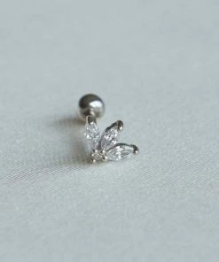 Astridandmiyu Earrings Navette Fan Barbell Earring In Silver