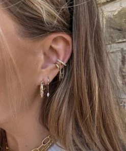 Astrid & Miyu Navette Long Chain Huggies In Gold Sale 13 Astrid & Miyu Navette Long Chain Huggies In Gold Sale