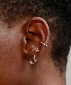 Astridandmiyu Earrings Navette Fan Barbell Earring In Rose Gold