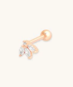 Astridandmiyu Earrings Navette Fan Barbell Earring In Rose Gold