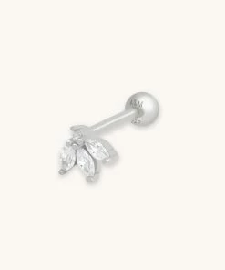 Astridandmiyu Earrings Navette Fan Barbell Earring In Silver
