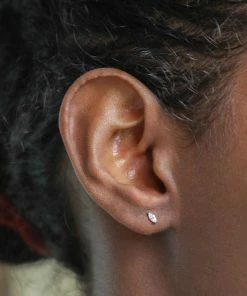 Astridandmiyu Navette Gem Stud Earrings In Silver