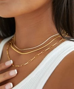 Astrid & Miyu Oval Snake Chain Necklace In Gold Necklaces