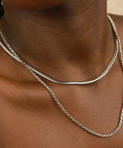 Astrid & Miyu Oval Snake Chain Necklace In Silver Necklaces 11 Astrid & Miyu Oval Snake Chain Necklace In Silver Necklaces