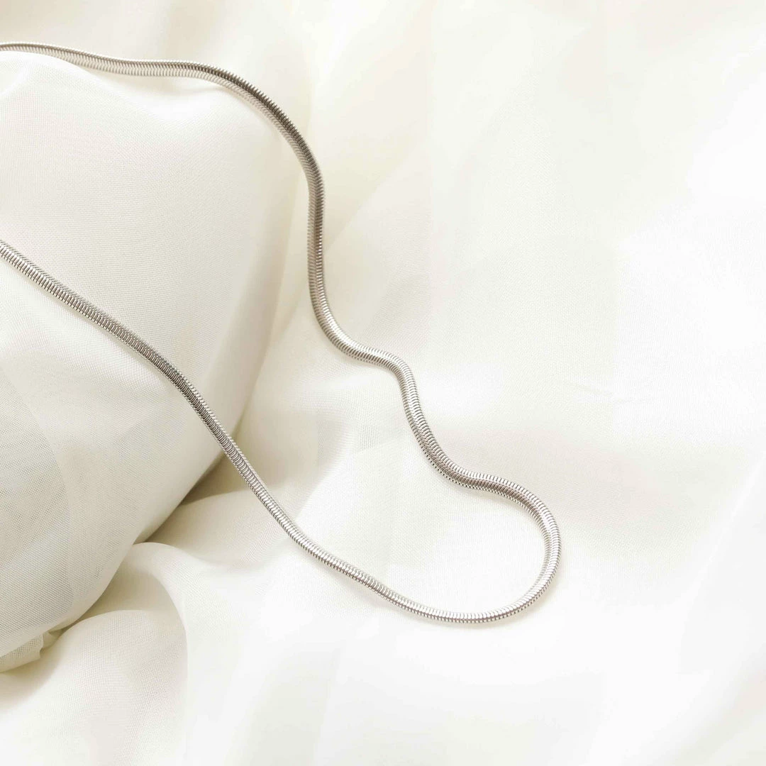 Astrid & Miyu Oval Snake Chain Necklace In Silver Necklaces 5 Astrid & Miyu Oval Snake Chain Necklace In Silver Necklaces