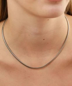 Astrid & Miyu Oval Snake Chain Necklace In Silver Necklaces