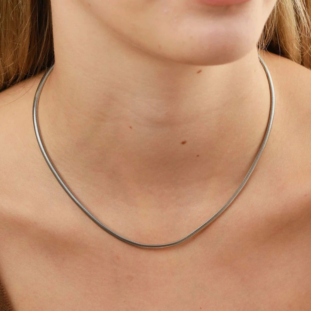 Astrid & Miyu Oval Snake Chain Necklace In Silver Necklaces 4 Astrid & Miyu Oval Snake Chain Necklace In Silver Necklaces