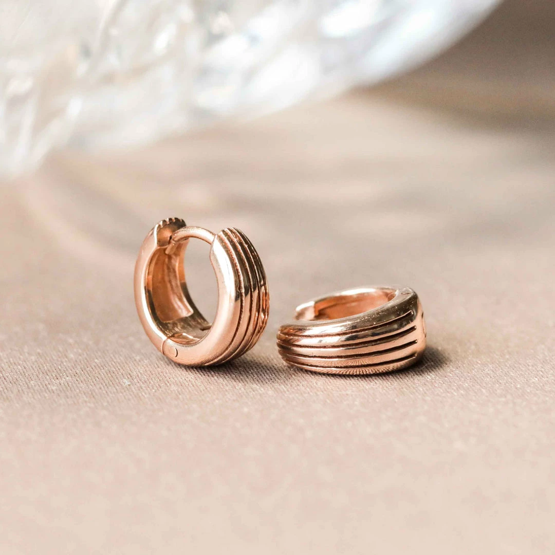 Astridandmiyu Radiant Textured Huggies In Rose Gold Sale 5 Astridandmiyu Radiant Textured Huggies In Rose Gold Sale