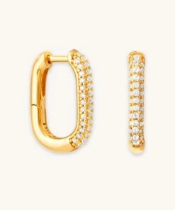 Astrid & Miyu Earrings Rectangular Glimmer Hoops In Gold