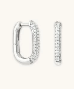 Astrid & Miyu Earrings Rectangular Glimmer Hoops In Silver