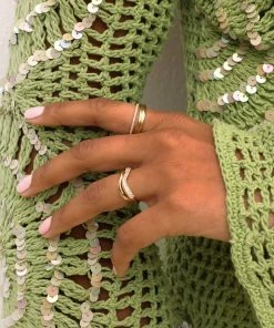 Astrid & Miyu Wave Crystal Ring In Gold