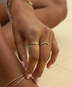 Astrid & Miyu Wave Crystal Ring In Gold