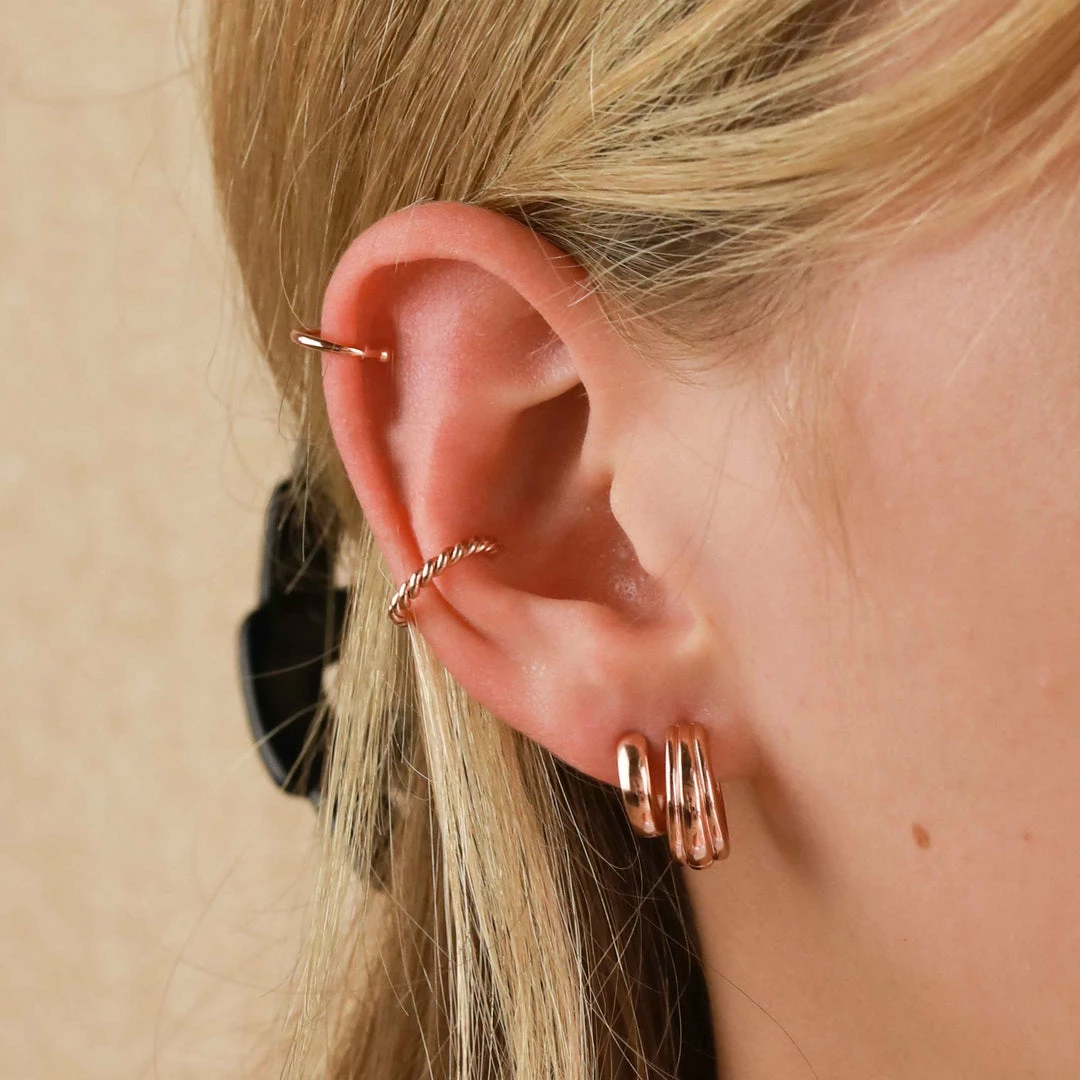 Astrid & Miyu Ripple Hoops In Rose Gold Earrings 6 Astrid & Miyu Ripple Hoops In Rose Gold Earrings