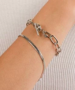Astrid & Miyu Ripple T-Bar Chunky Bracelet In Silver